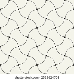 Vector seamless pattern. Geometric thin linear elements. Stylish monochrome background. Simple repeating swatch. Monochrome black ornament with concentric elements.