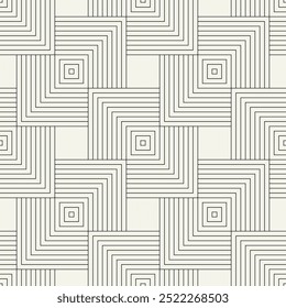 Vector seamless pattern. Geometric thin striped squares. Stylish monochrome background. Simple repeating swatch. Monochrome black ornament with concentric elements.