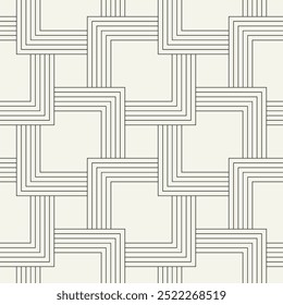 Vector seamless pattern. Geometric thin striped squares. Stylish monochrome background. Simple repeating swatch. Monochrome black ornament with concentric elements.