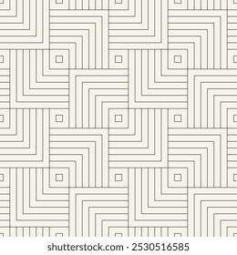 Vector seamless pattern. Geometric thin striped squares. Stylish monochrome background. Simple repeating swatch. Monochrome black ornament with concentric elements.