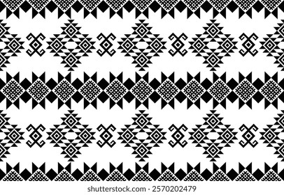 Vector seamless pattern with geometric tribal ornament. Black and white monochrome design. Use this pattern for creating ethnic inspired designs, textile prints, backgrounds, and more.