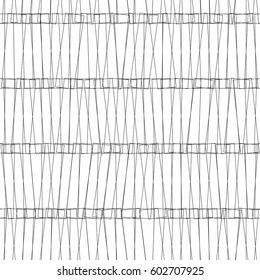 Vector seamless pattern. Geometric wicker texture. Black contours of planks rotated by different angles. Editable stroke width.