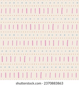 Vector seamless pattern with geometrical elements. Simple graphic texture with hand drawn lines and dots. Decorative background