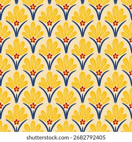 vector seamless pattern geometrical floral yellow