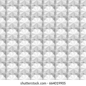Vector seamless pattern. Geometrical ornament with relief, light and shadow. White abstract background