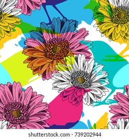 Vector seamless pattern with gerbera and daisy. 4
