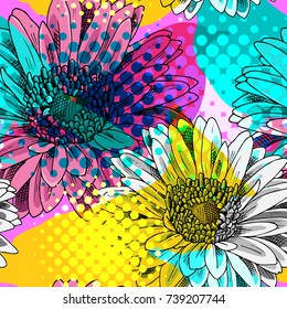 Vector seamless pattern with gerbera and daisy. 6
