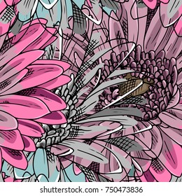Vector seamless pattern with gerbera. Flowers 5