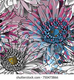 Vector seamless pattern with gerbera. Flowers 1