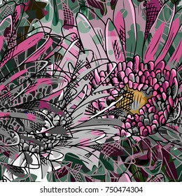 Vector seamless pattern with gerbera. Flowers 2