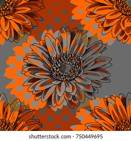 Vector seamless pattern with gerbera. Orange flowers 2