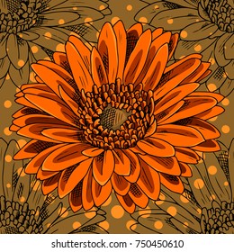 Vector seamless pattern with gerbera. Orange flowers 5