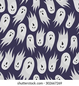 Vector seamless pattern with ghosts on blue background. 