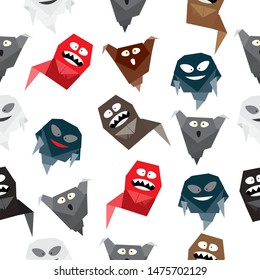 Vector seamless pattern of ghosts origami on halloween.