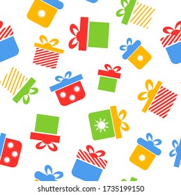 Vector seamless pattern with gift boxes. Vector illustration.