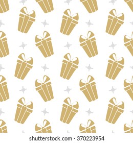 Vector seamless pattern gift boxes and diamond in doodle style. Hand drawing.