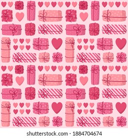 Vector seamless pattern of gift boxs. Colorful presents. Surprise. Background for Valentine's day