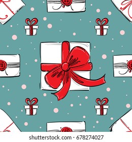 Vector seamless pattern with gifts. Abstract background.
