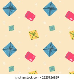 Vector seamless pattern gifts. Gift boxes on a pattern for wrapping paper, print, background, packaging

