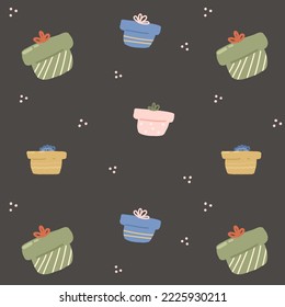Vector seamless pattern gifts. Gift boxes on a pattern for wrapping paper, print, background, packaging

