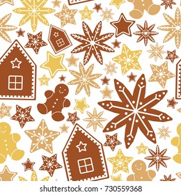 Vector seamless pattern  with ginger cookies.