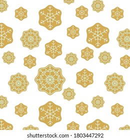 Vector seamless pattern with gingerbread snowflakes. Christmas and New Year decoration