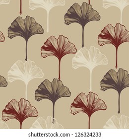 Vector seamless pattern with Ginkgo Biloba leaves