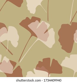 Vector seamless pattern with ginkgo biloba leaves.