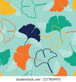 Vector seamless pattern with ginkgo biloba leaves.