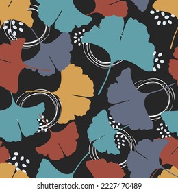 Vector seamless pattern with ginkgo biloba leaves.