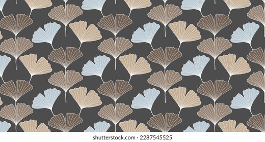 Vector seamless pattern with ginkgo biloba leaves on a dark gray background for textiles, wrapping paper, covers, decor