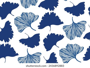 Vector seamless pattern with ginkgo biloba leaves.