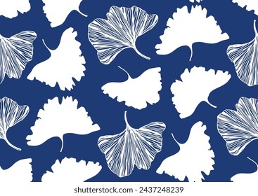 Vector seamless pattern with ginkgo biloba leaves.