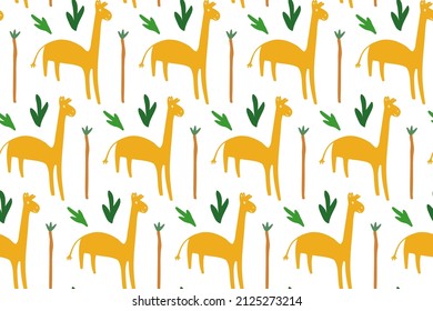 Vector seamless pattern with giraffe and palm tree. Children illustration in african style. Cute design for textile, packaging, baby products