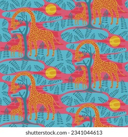 vector seamless pattern with giraffes