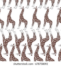 Vector seamless pattern with giraffes and fabric ornament