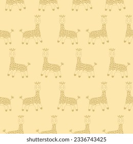 Vector seamless pattern with giraffe.Tropical jungle cartoon creatures.Pastel animals background.Cute natural pattern for fabric, childrens clothing,textiles,wrapping paper.