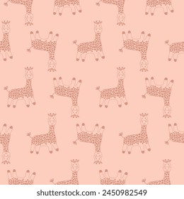 Vector seamless pattern with giraffe.Tropical jungle cartoon creatures.Pastel animals background.Cute natural pattern for fabric, childrens clothing,textiles,wrapping paper.