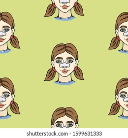 vector seamless pattern with a girl with a nose mask. can be used as a background, design of packaging paper, textiles, cosmetics and other things.