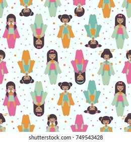 Vector seamless pattern with girls  in kimono. All objects are conveniently grouped and easily editable