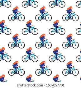 Vector seamless pattern with girls riding bicycle