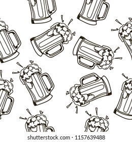 Vector  seamless pattern glass of beer on a white background hand draw illustration. Craft beer pattern 