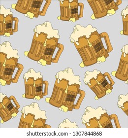 Vector  seamless pattern glass of beer on a white background hand draw illustration. Craft beer pattern 