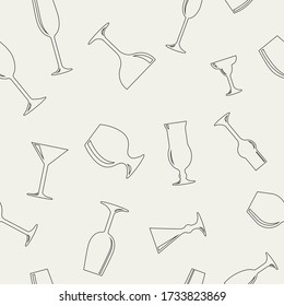 vector seamless pattern with glasses. creative artistic background with outline glasses. glasses for alcoholic drinks and cocktails