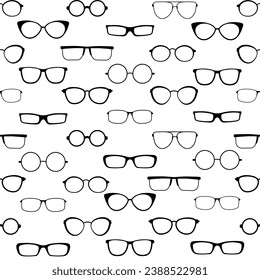 Vector Seamless pattern with glasses. Stylish frame, eyeglasses optical eyesight different shapes, frames and fashion rims.