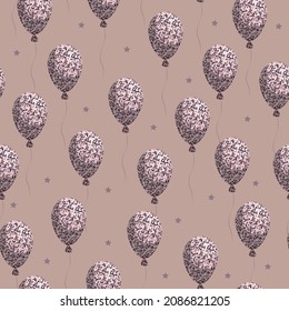 Vector seamless pattern. Glitter balloons on a pink background.
