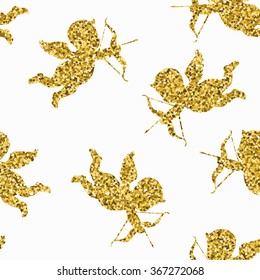 Vector seamless pattern with  glitter cupids. Design element for valentines day, save the date, wedding stationary and other users.