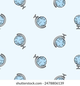 Vector seamless pattern with globe icon. Background related to learning, school, notification. Simple hand drawn symbols