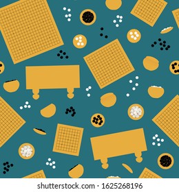 Vector seamless pattern of go game equipment for ads and competitions merch. Baduk board game background. Weiqi print