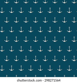 Vector seamless pattern gold anchors on navy background.